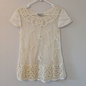 Anthropologie Maeve Ivory Lace Open Back Blouse
